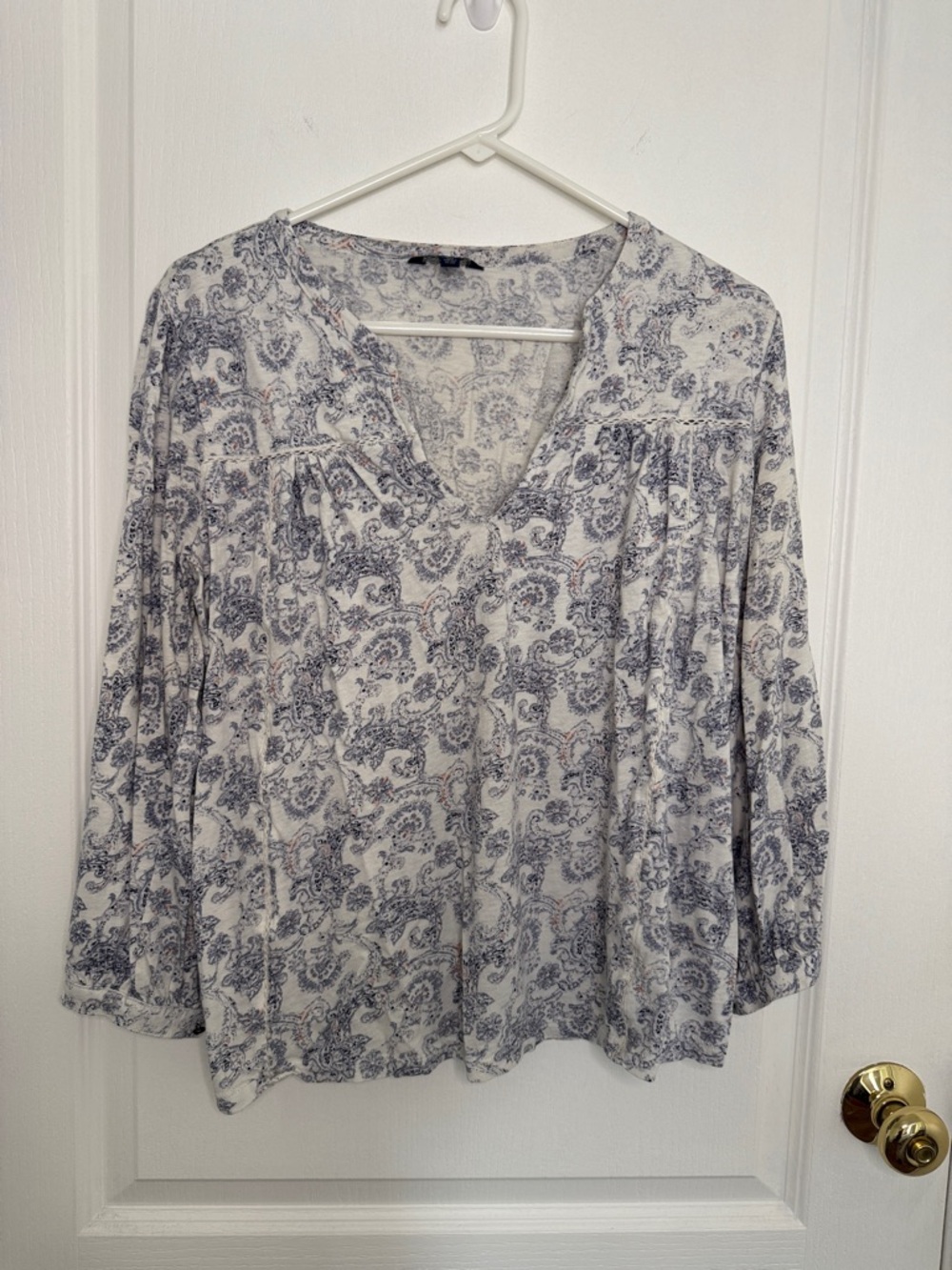 Lucky Brand Long Sleeve Blue and White Top